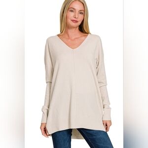 Zenana Outfitters Viscose Front Seam  V-Neck Sweater PTP 33